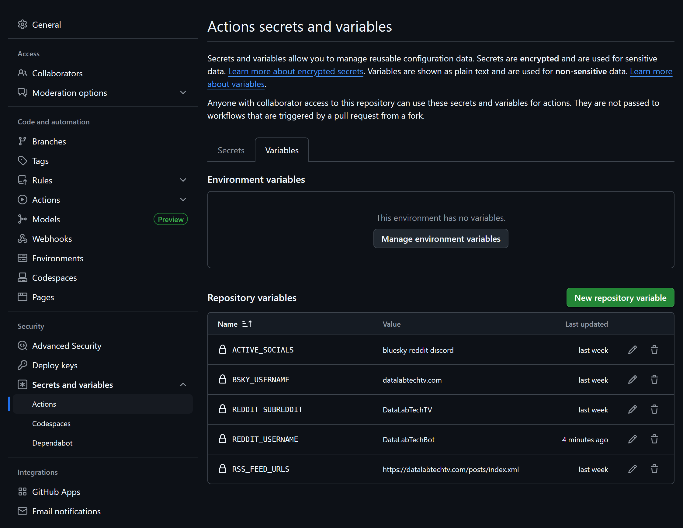 GitHub Actions Vars
