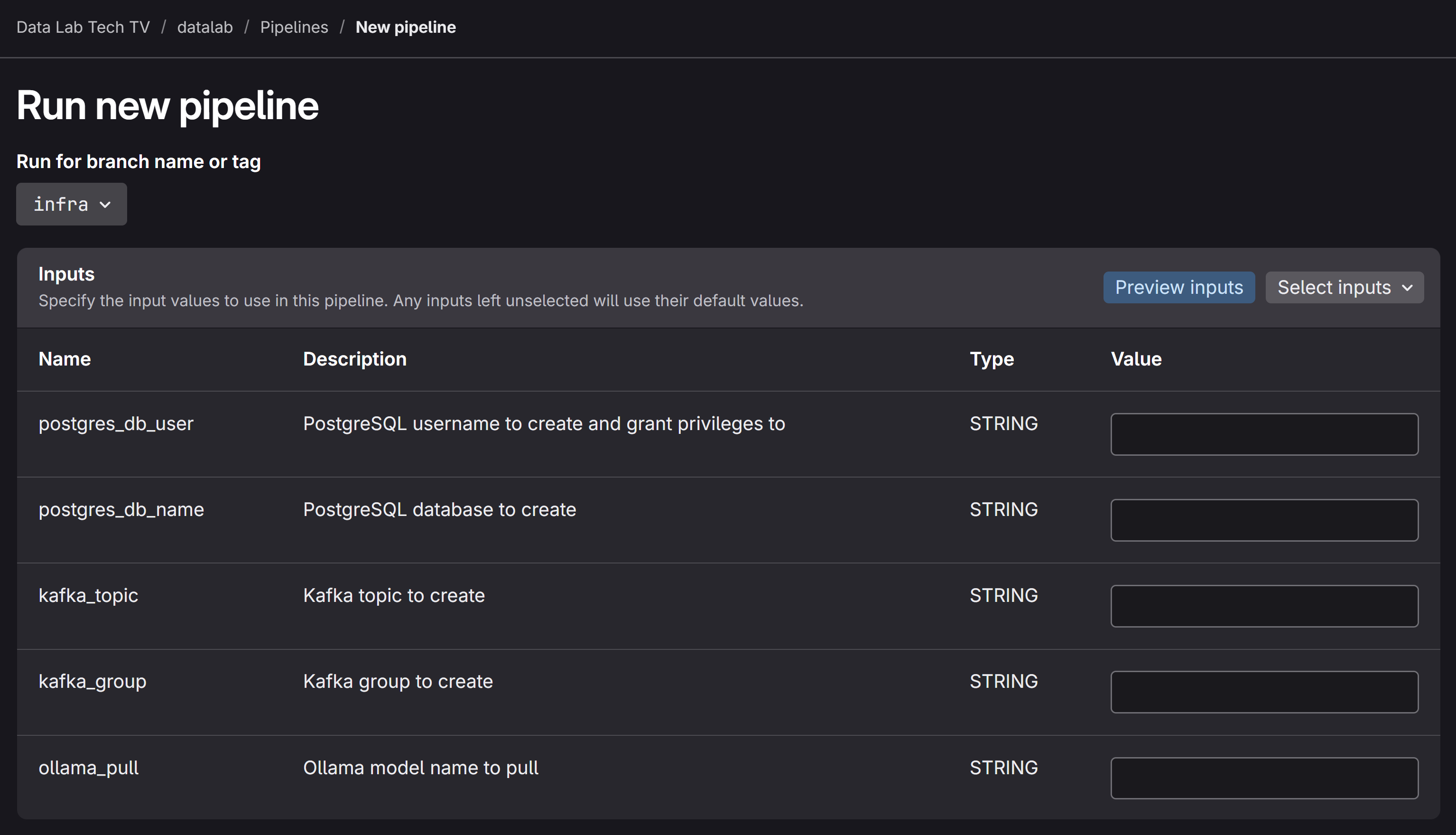 GitLab Run New Pipeline
