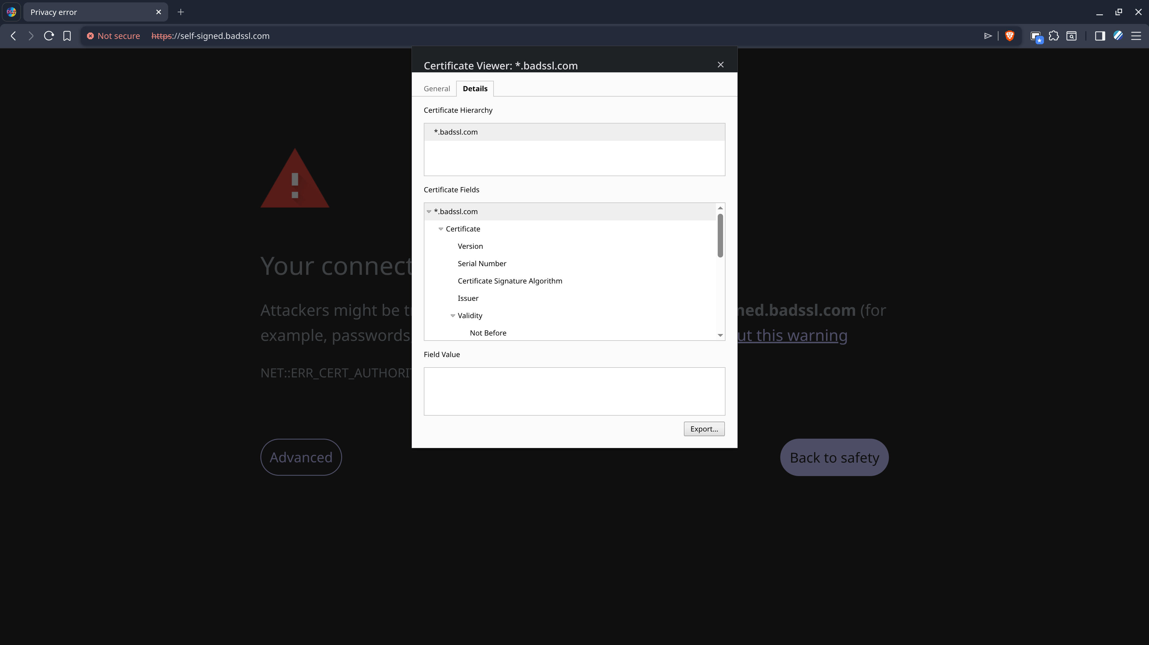 Browser Certificate Export