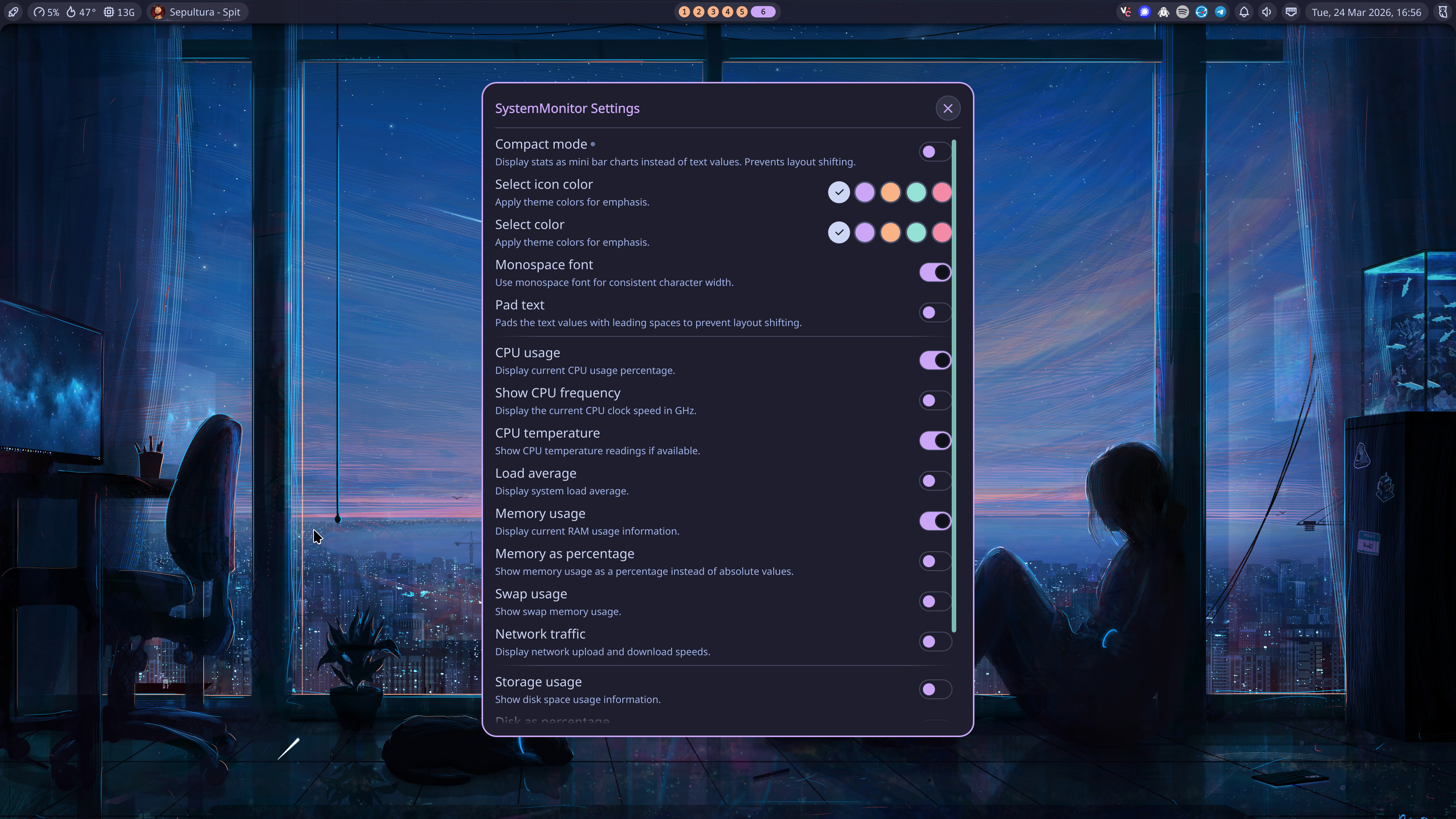 Noctalia System Monitor - Compact Disabled